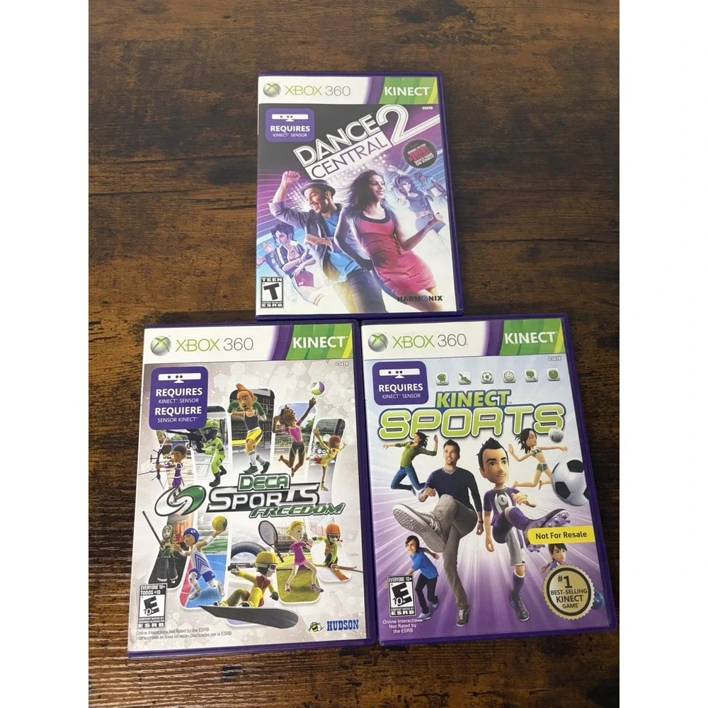 Microsoft Xbox 360 Kinect Sports Video Game Lot, Deca Sports, Dance Central 2